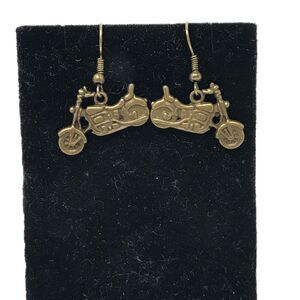 Vintage Brass Dangle Earrings Easy Rider Hard Tail Moto Motif Fashion Jewelry